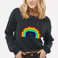 Retro 8 Bit Rainbow Cropped Pullover Crew