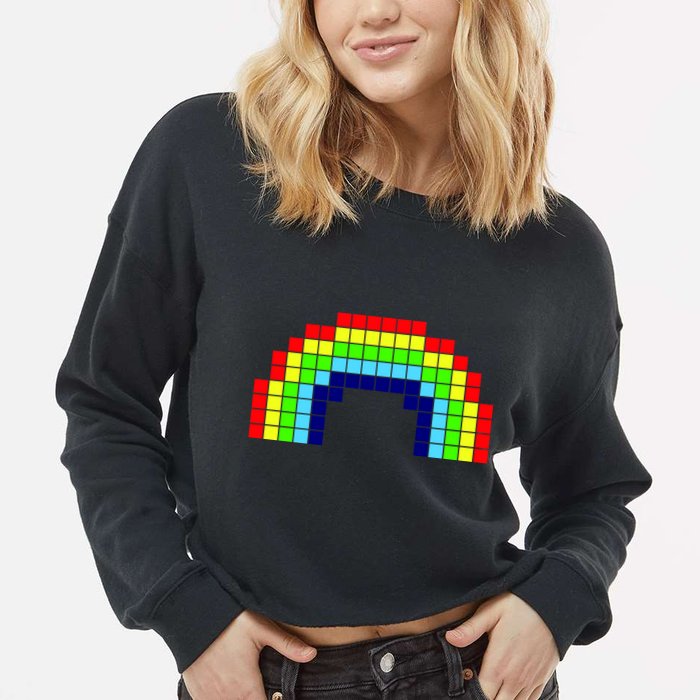Retro 8 Bit Rainbow Cropped Pullover Crew