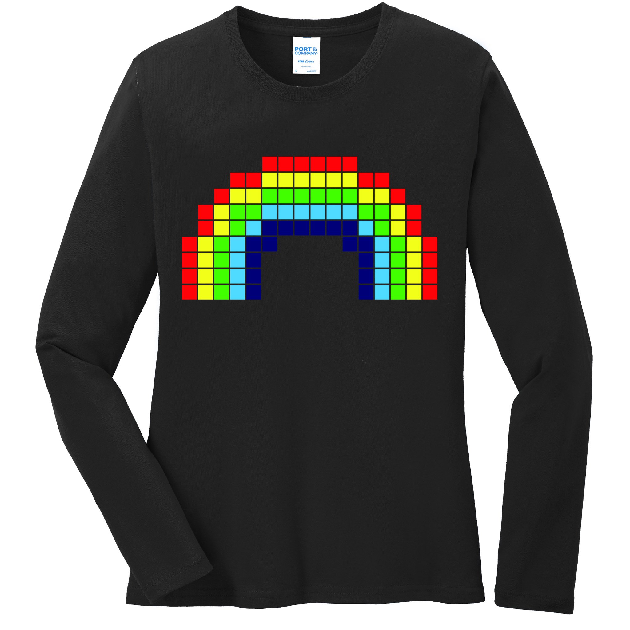 Retro 8 Bit Rainbow Ladies Long Sleeve Shirt