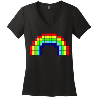 Retro 8 Bit Rainbow Women's V-Neck T-Shirt