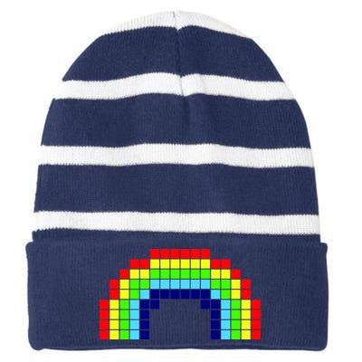 Retro 8 Bit Rainbow Striped Beanie with Solid Band