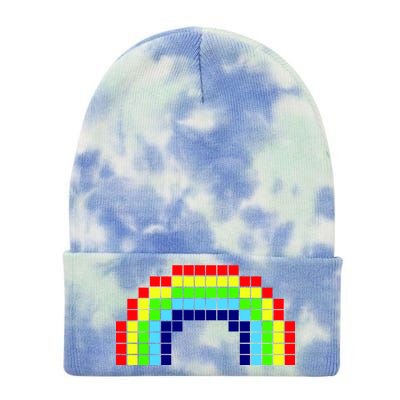 Retro 8 Bit Rainbow Tie Dye 12in Knit Beanie