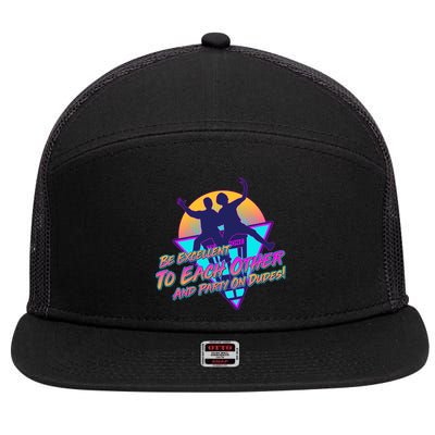 Retro 80's Bill And Ted Be Excellent to Each Other Party On Dudes! 7 Panel Mesh Trucker Snapback Hat