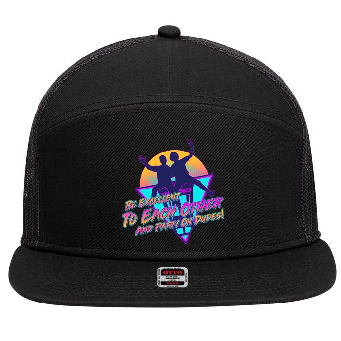 Retro 80's Bill And Ted Be Excellent to Each Other Party On Dudes! 7 Panel Mesh Trucker Snapback Hat