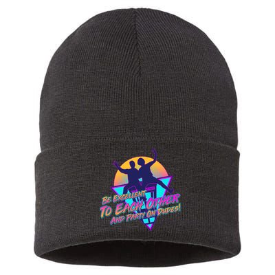 Retro 80's Bill And Ted Be Excellent to Each Other Party On Dudes! Sustainable Knit Beanie