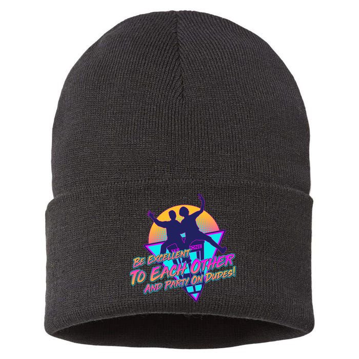 Retro 80's Bill And Ted Be Excellent to Each Other Party On Dudes! Sustainable Knit Beanie