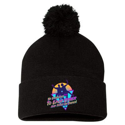 Retro 80's Bill And Ted Be Excellent to Each Other Party On Dudes! Pom Pom 12in Knit Beanie