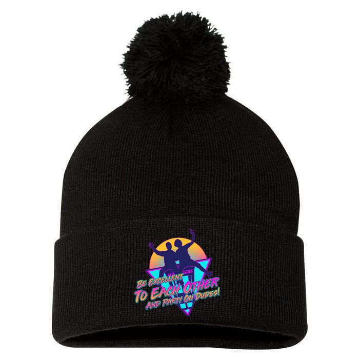 Retro 80's Bill And Ted Be Excellent to Each Other Party On Dudes! Pom Pom 12in Knit Beanie