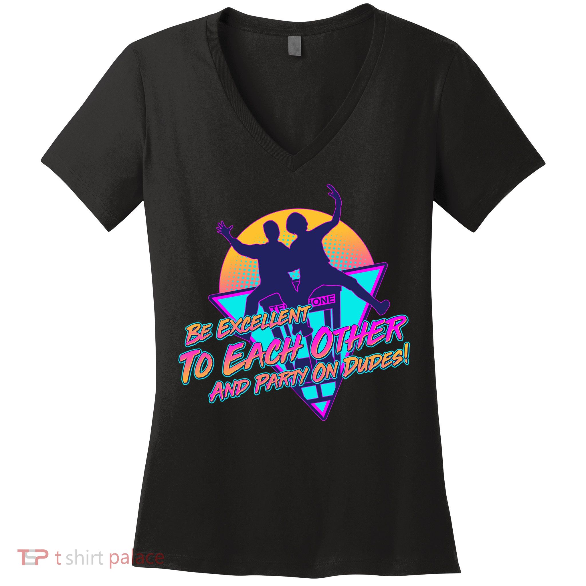 Retro 80's Bill And Ted Be Excellent to Each Other Party On Dudes! Women's V-Neck T-Shirt