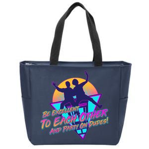 Retro 80's Bill And Ted Be Excellent to Each Other Party On Dudes! Zip Tote Bag