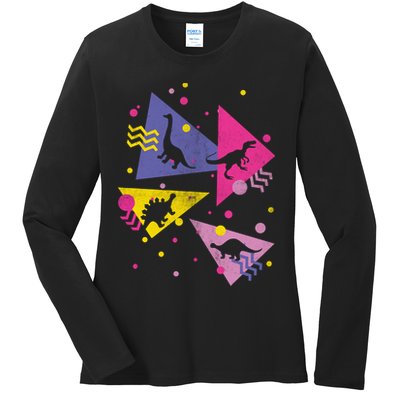 Retro 80's Dinosaurs Ladies Long Sleeve Shirt