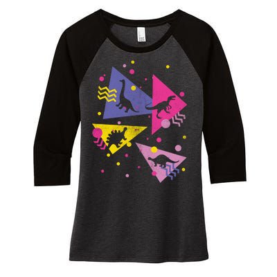 Retro 80's Dinosaurs Women's Tri-Blend 3/4-Sleeve Raglan Shirt