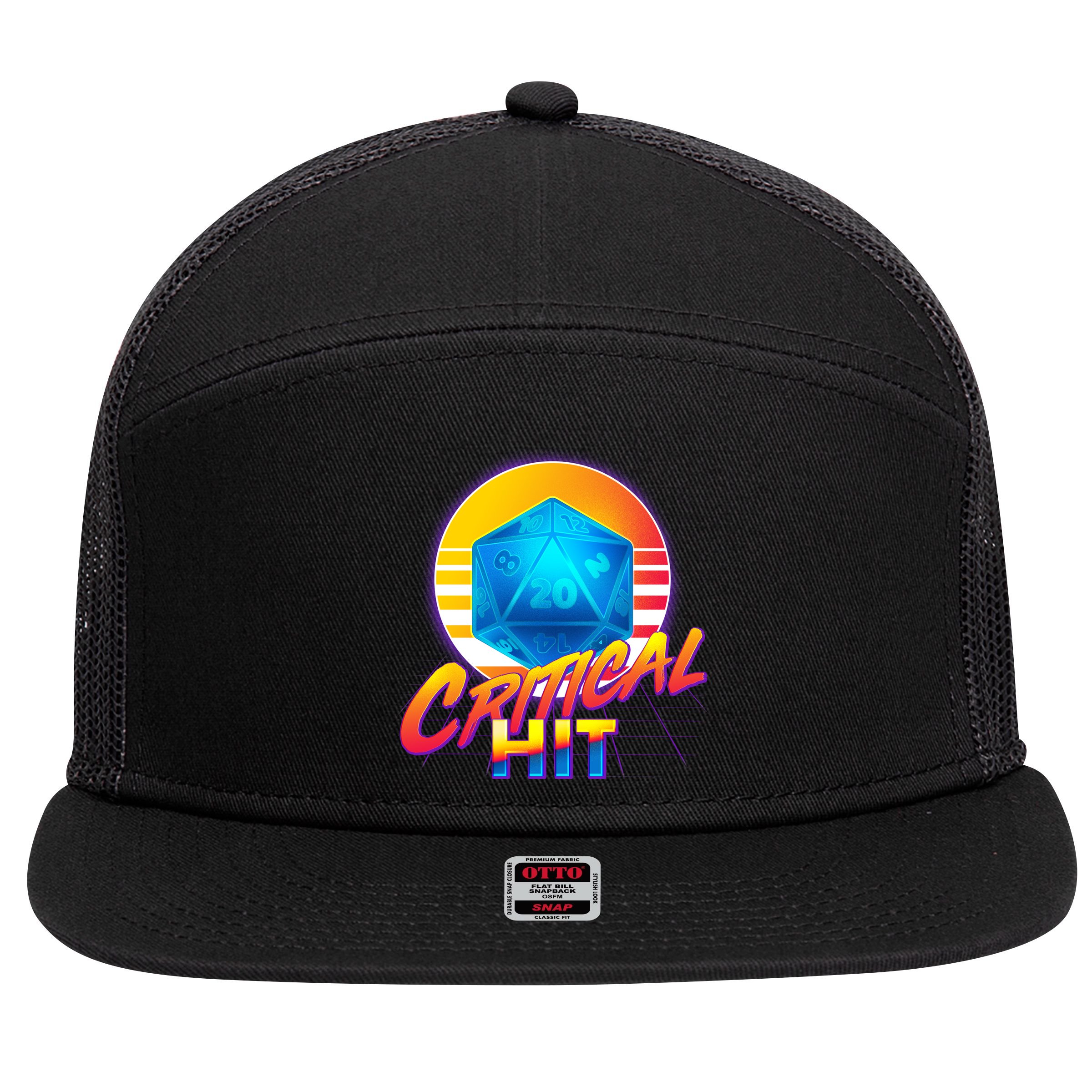 Retro 80's DnD Critical Hit 7 Panel Mesh Trucker Snapback Hat