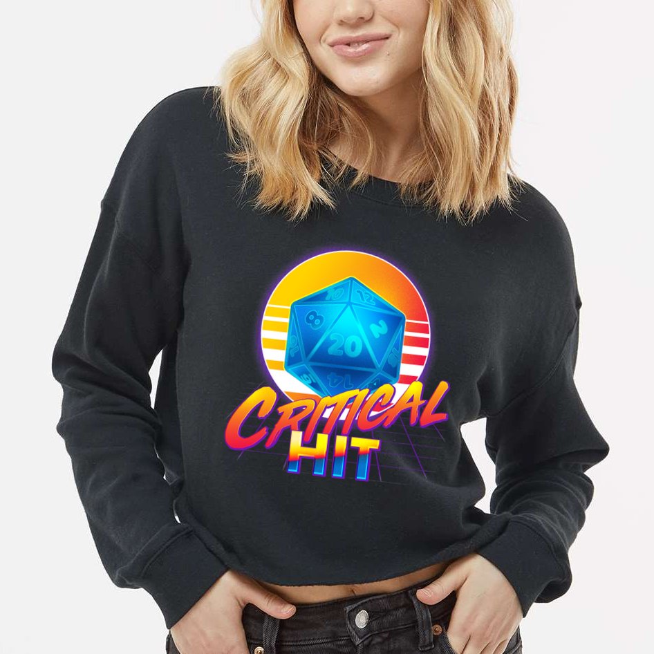 Retro 80's DnD Critical Hit Cropped Pullover Crew