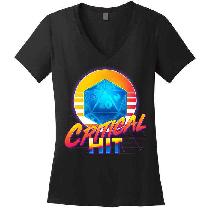 Retro 80's DnD Critical Hit Women's V-Neck T-Shirt