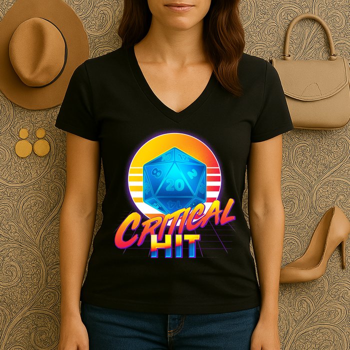 Retro 80's DnD Critical Hit Women's V-Neck T-Shirt