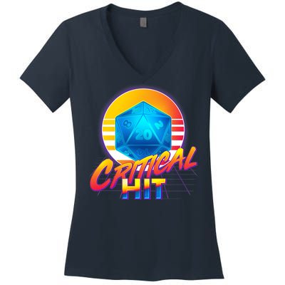 Retro 80's DnD Critical Hit Women's V-Neck T-Shirt