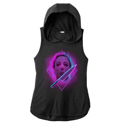 Retro 80's Eighties Myers With Knife Ladies PosiCharge Tri-Blend Wicking Draft Hoodie Tank