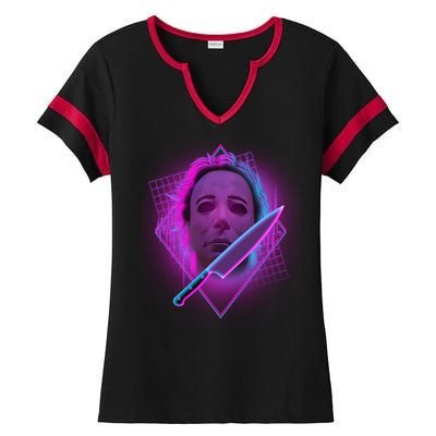 Retro 80's Eighties Myers With Knife Ladies Halftime Notch Neck Tee