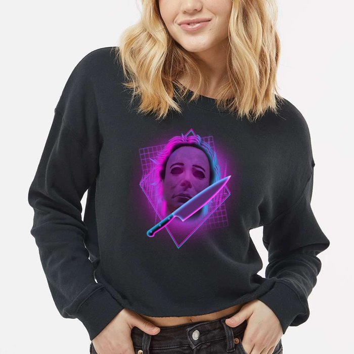 Retro 80's Eighties Myers With Knife Cropped Pullover Crew