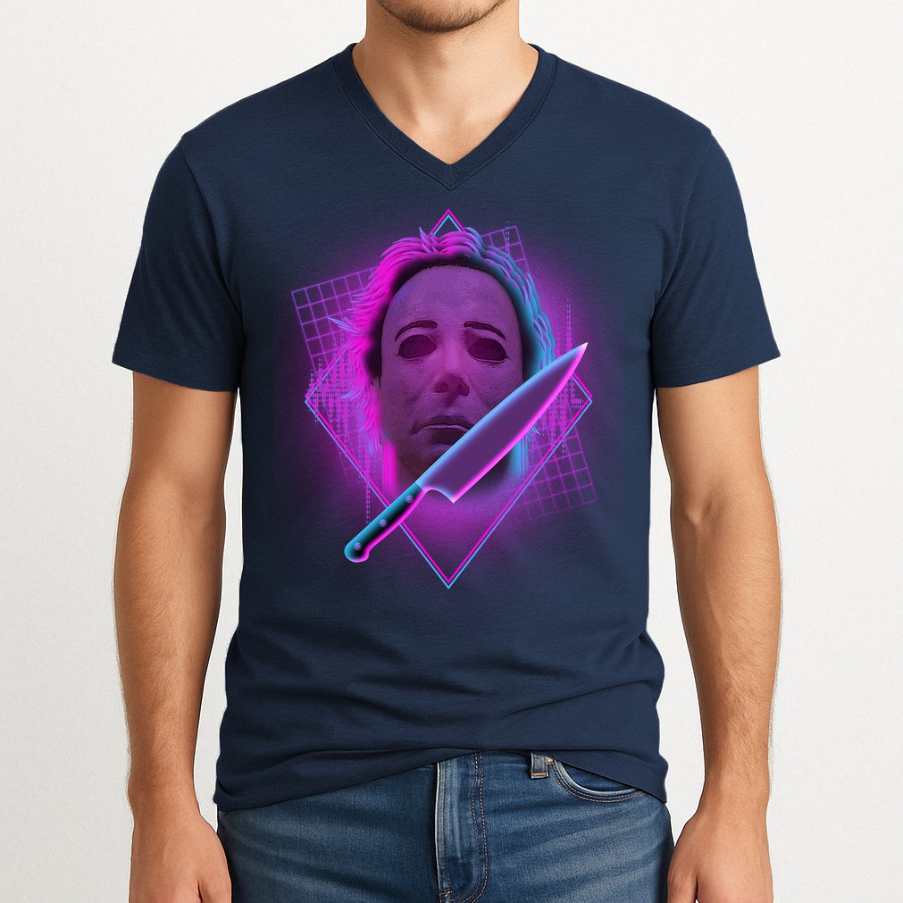 Retro 80's Eighties Myers With Knife V-Neck T-Shirt