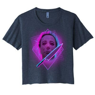 Retro 80's Eighties Myers With Knife Women's Crop Top Tee