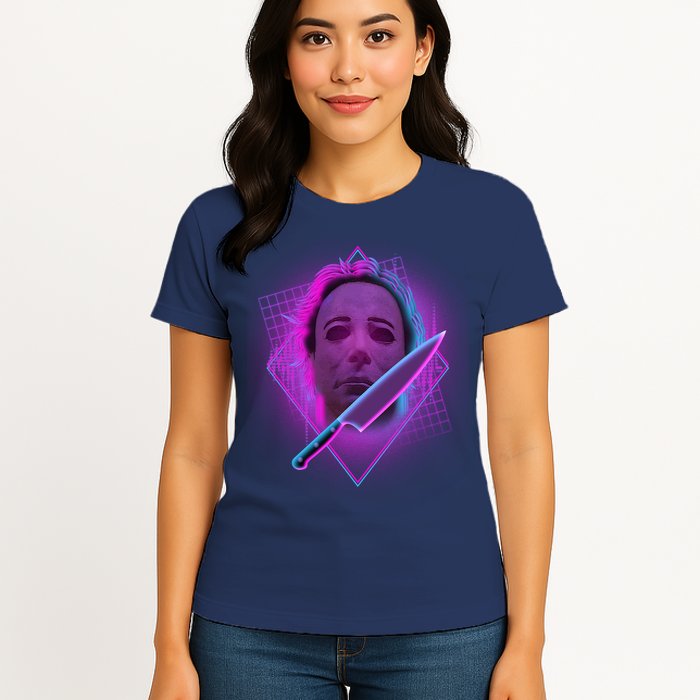 Retro 80's Eighties Myers With Knife Womens T-Shirt