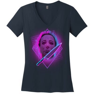 Retro 80's Eighties Myers With Knife Women's V-Neck T-Shirt