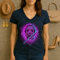 Retro 80's Eighties Myers With Knife Women's V-Neck T-Shirt