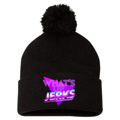 Retro 80's Eighties What's Up Jerks Pom Pom 12in Knit Beanie