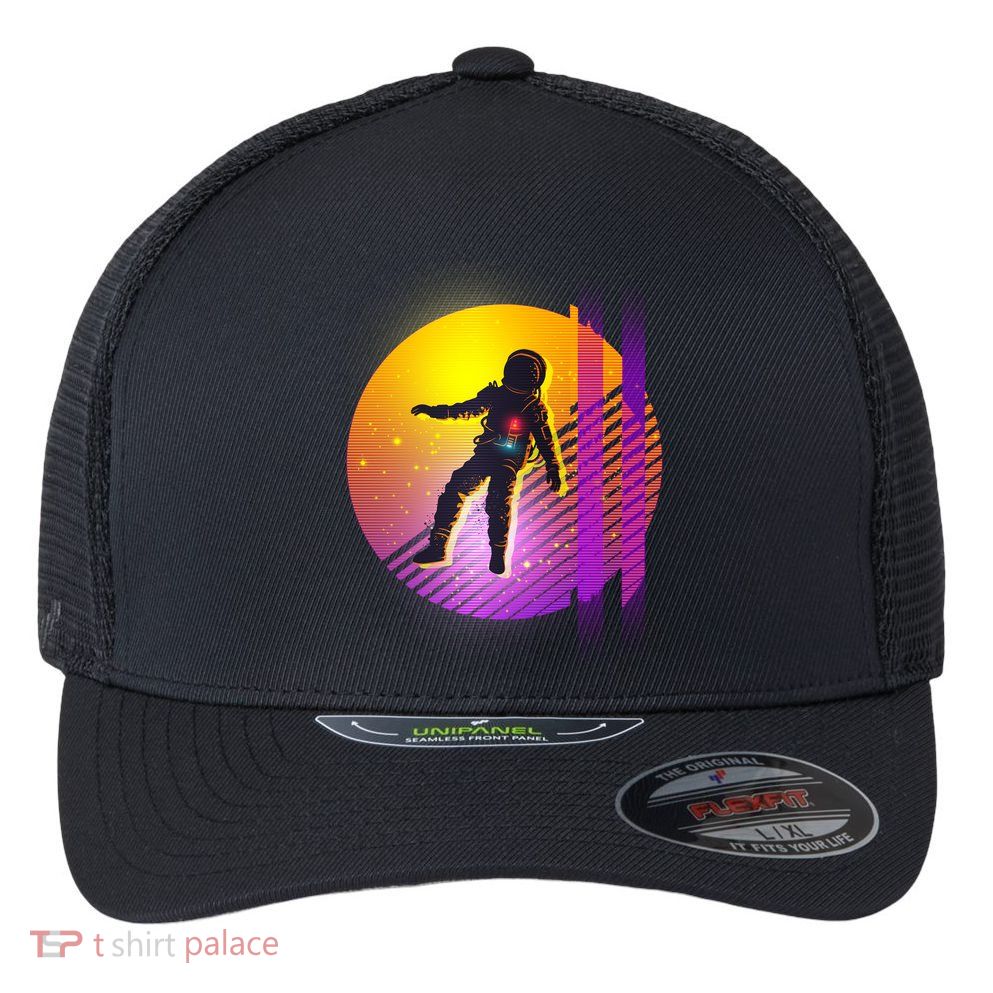 Retro 80's Glitch Astronaut Flexfit Unipanel Trucker Cap