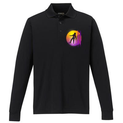 Retro 80's Glitch Astronaut Performance Long Sleeve Polo