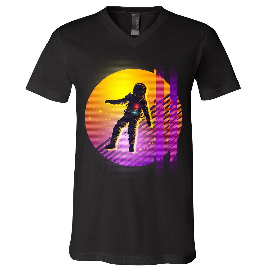 Retro 80's Glitch Astronaut V-Neck T-Shirt