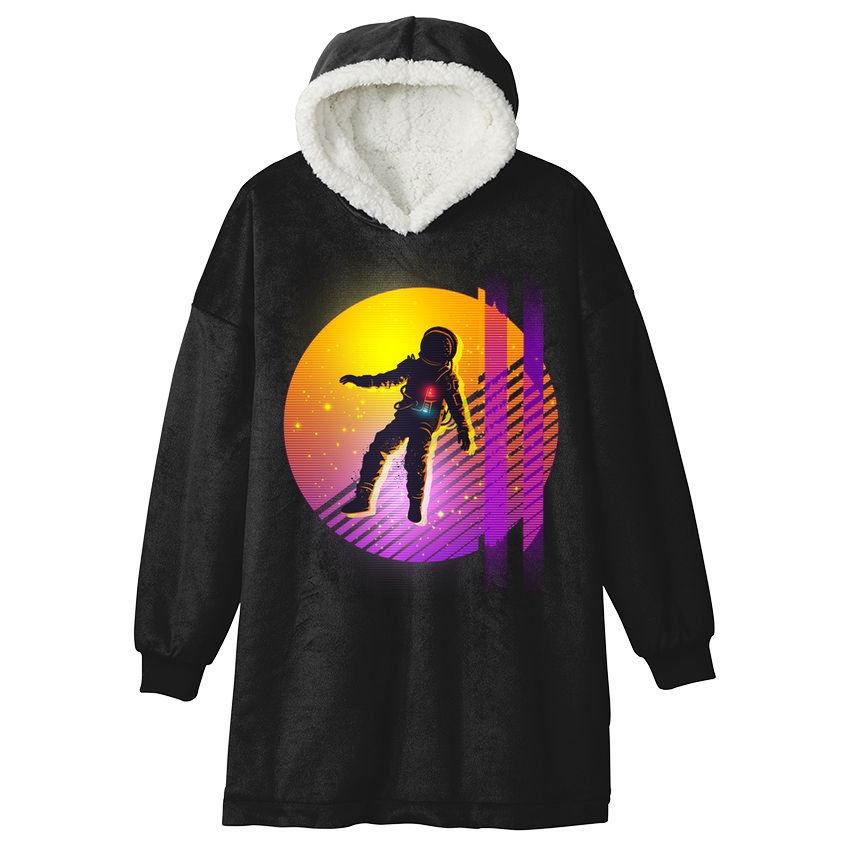 Retro 80's Glitch Astronaut Hooded Wearable Blanket