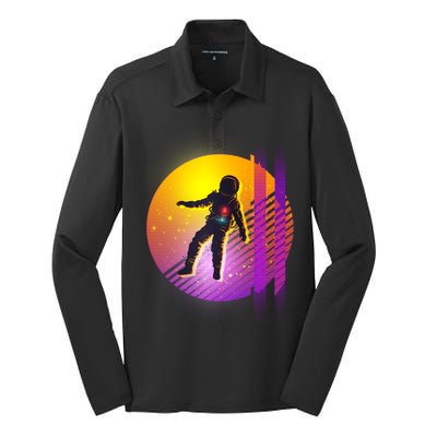 Retro 80's Glitch Astronaut Silk Touch Performance Long Sleeve Polo