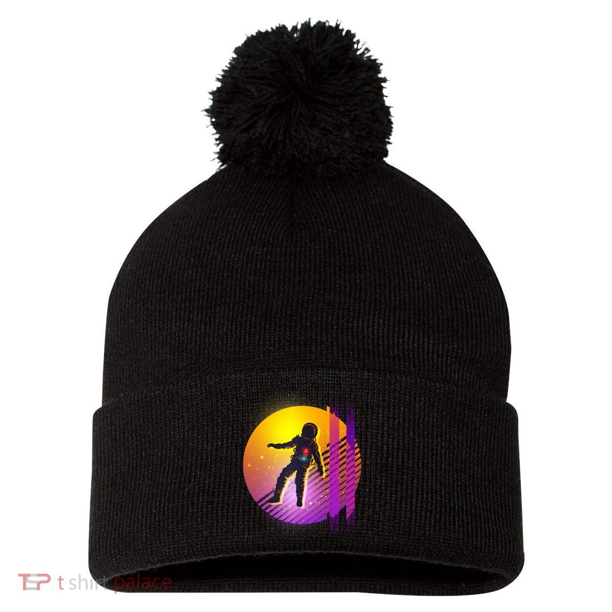 Retro 80's Glitch Astronaut Pom Pom 12in Knit Beanie