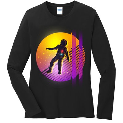 Retro 80's Glitch Astronaut Ladies Long Sleeve Shirt
