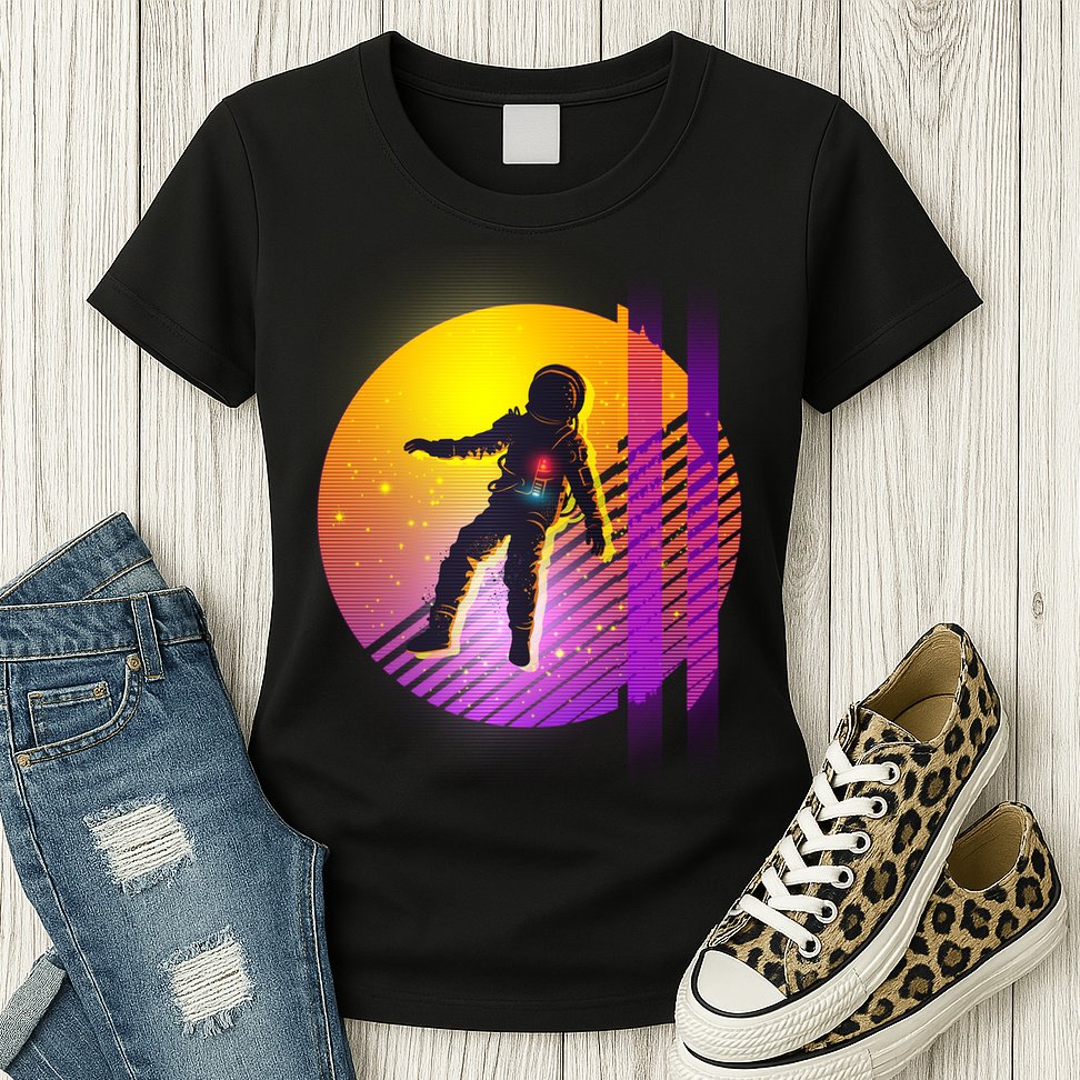 Retro 80's Glitch Astronaut Womens T-Shirt
