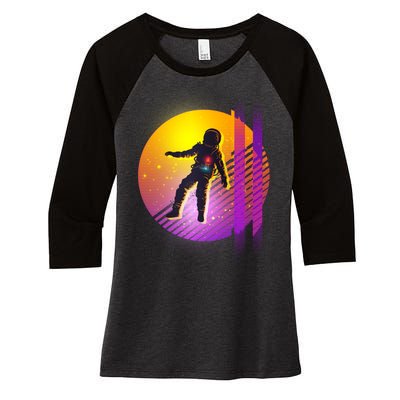 Retro 80's Glitch Astronaut Women's Tri-Blend 3/4-Sleeve Raglan Shirt