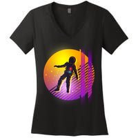 Retro 80's Glitch Astronaut Women's V-Neck T-Shirt