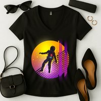 Retro 80's Glitch Astronaut Women's V-Neck T-Shirt