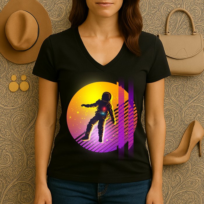 Retro 80's Glitch Astronaut Women's V-Neck T-Shirt