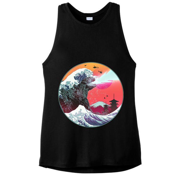 Retro 80's Godzilla Attack Wave Ladies PosiCharge Tri-Blend Wicking Tank