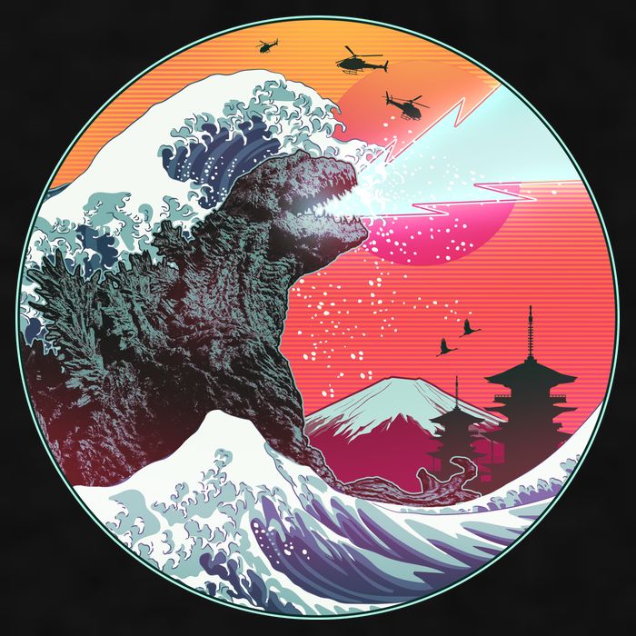 Retro 80's Godzilla Attack Wave Ladies PosiCharge Tri-Blend Wicking Tank