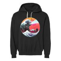 Retro 80's Godzilla Attack Wave Garment-Dyed Fleece Hoodie