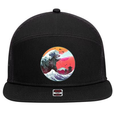 Retro 80's Godzilla Attack Wave 7 Panel Mesh Trucker Snapback Hat