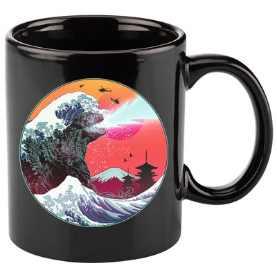 Retro 80's Godzilla Attack Wave 11oz C Handle Ceramic Mug