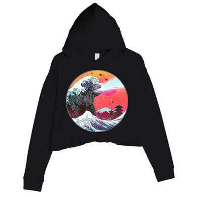 Retro 80's Godzilla Attack Wave Crop Fleece Hoodie