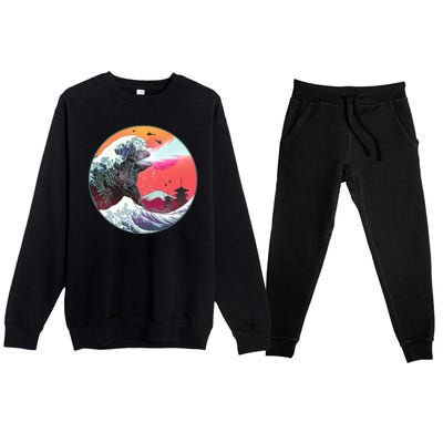 Retro 80's Godzilla Attack Wave Premium Crewneck Sweatsuit Set