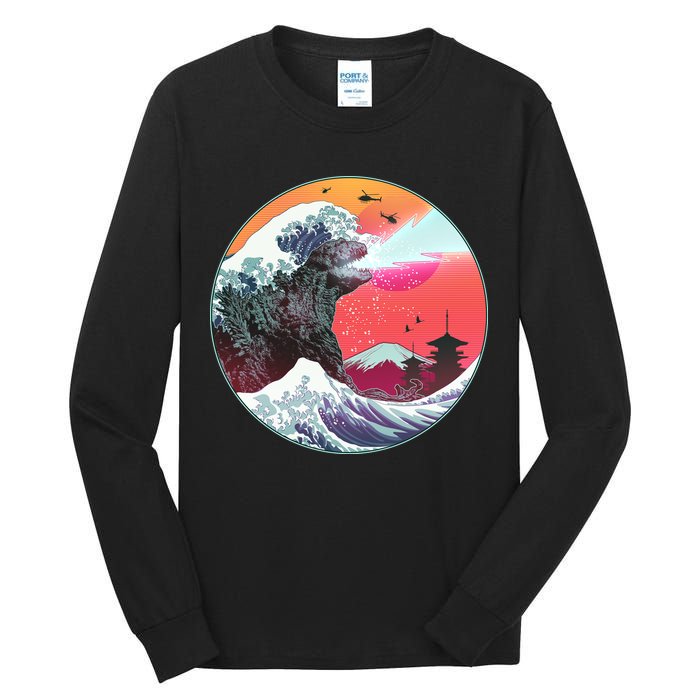 Retro 80's Godzilla Attack Wave Tall Long Sleeve T-Shirt